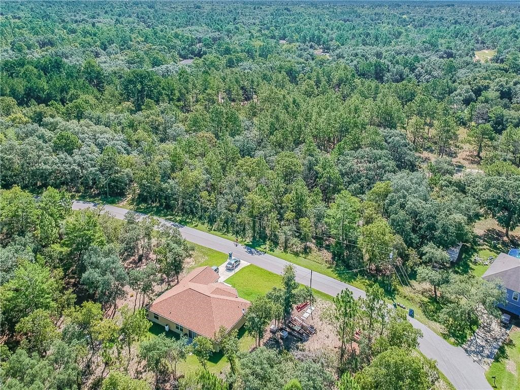 Aerial view of wooded homesites and roads in Royal Highlands, Weeki Wachee, Florida
